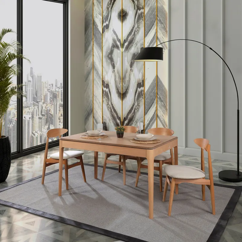 Masă extensibilă cu scaune 5 bucăți Albero149, Natur, 120x80x75 cm - Natural