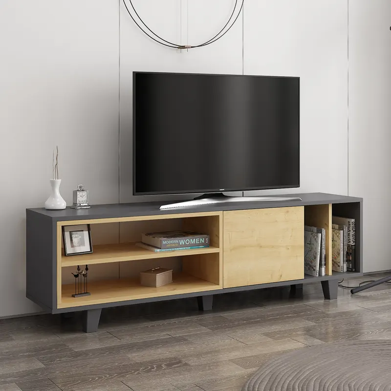 Comodă TV Rosmar, Stejar - Antracit, 160x35x49 cm - Stejar - Antracit