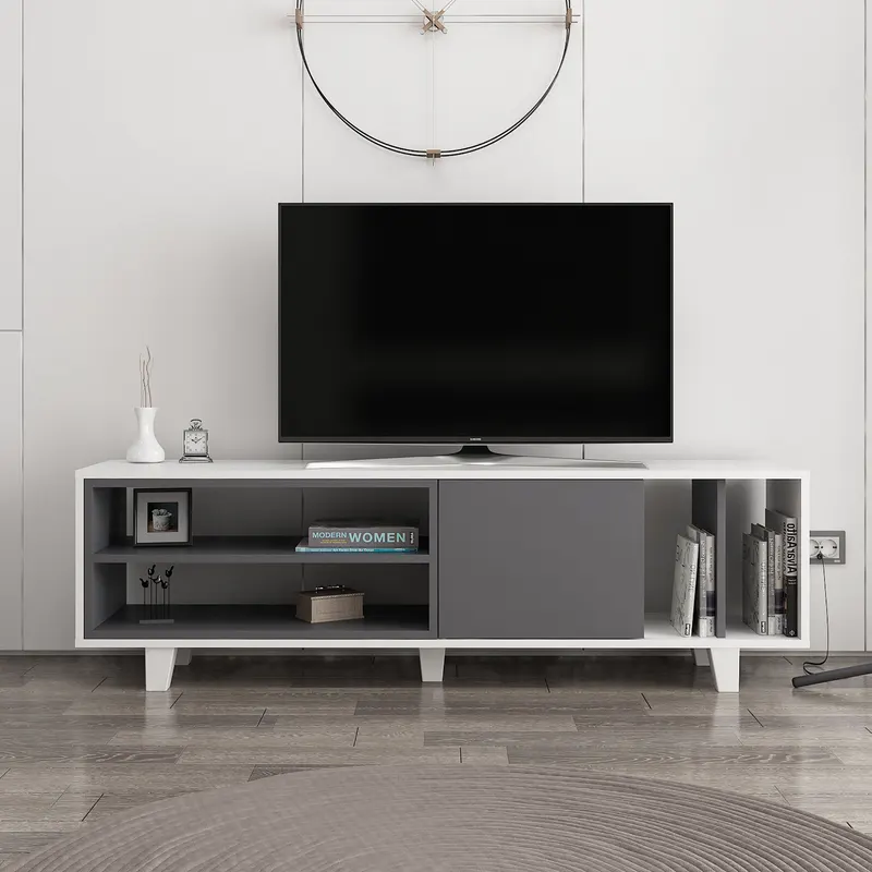 Comodă TV Rosmar, Alb - Antracit, 160x35x49 cm - Alb - Antracit