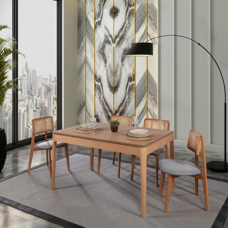 Masă extensibilă cu scaune 5 bucăți Albero150, Natur, 120x80x75 cm - Natural