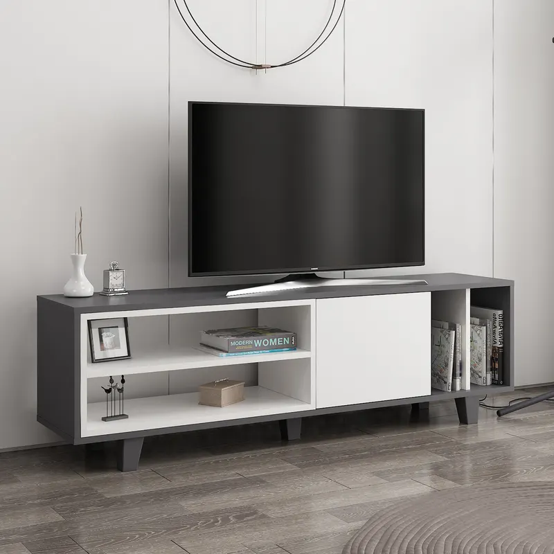 Comodă TV Rosmar, Alb - Antracit, 160x35x49 cm - Alb - Antracit