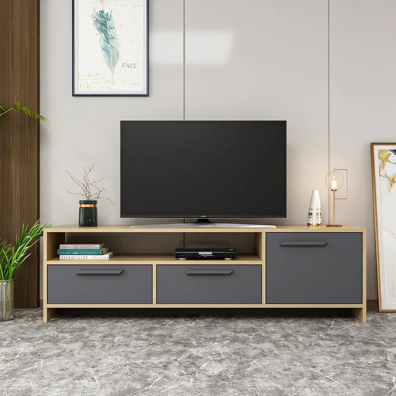 Comodă TV Tyson, Stejar - Antracit, 160x36x46 cm - Stejar - Antracit
