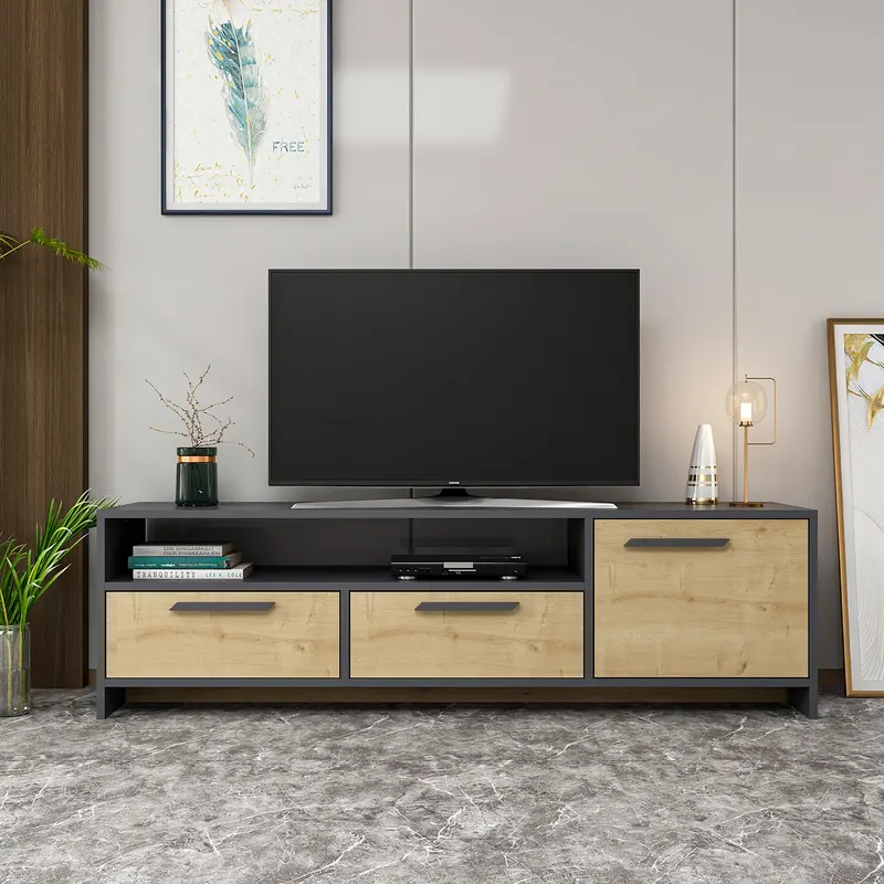 Comodă TV Tyson, Stejar - Antracit, 160x36x46 cm - Stejar - Antracit