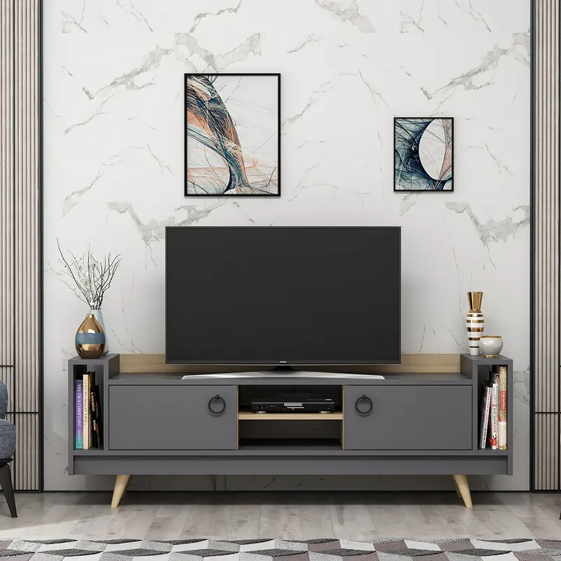 Comodă TV Tyler, Stejar - Antracit, 160x36x54 cm - Stejar - Antracit