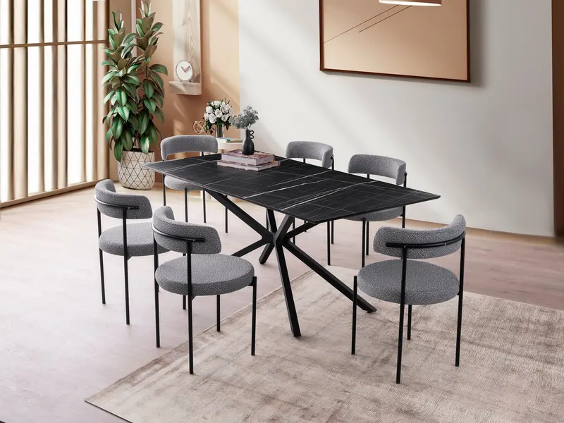 Masă dining Nox - 3002, Black marble, 180x90x79 cm - Negru