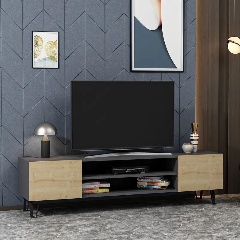 Comodă TV Bloom, Stejar - Antracit, 160x37x47 cm - Stejar - Antracit
