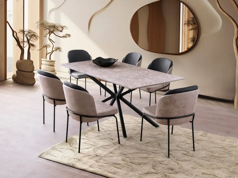 Masă dining Nox - 3003, Grey stone, 180x90x79 cm - Gri