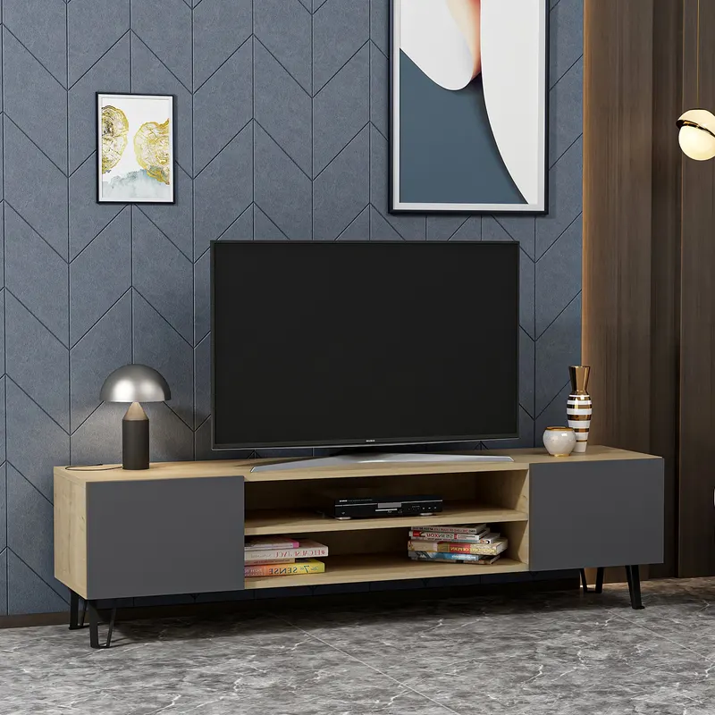 Comodă TV Bloom, Stejar - Antracit, 160x37x47 cm - Stejar - Antracit