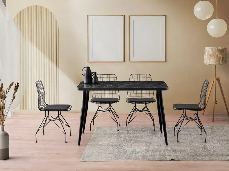 Masă dining Oslo - 3071, Black marble, 120x70x75 cm - Negru