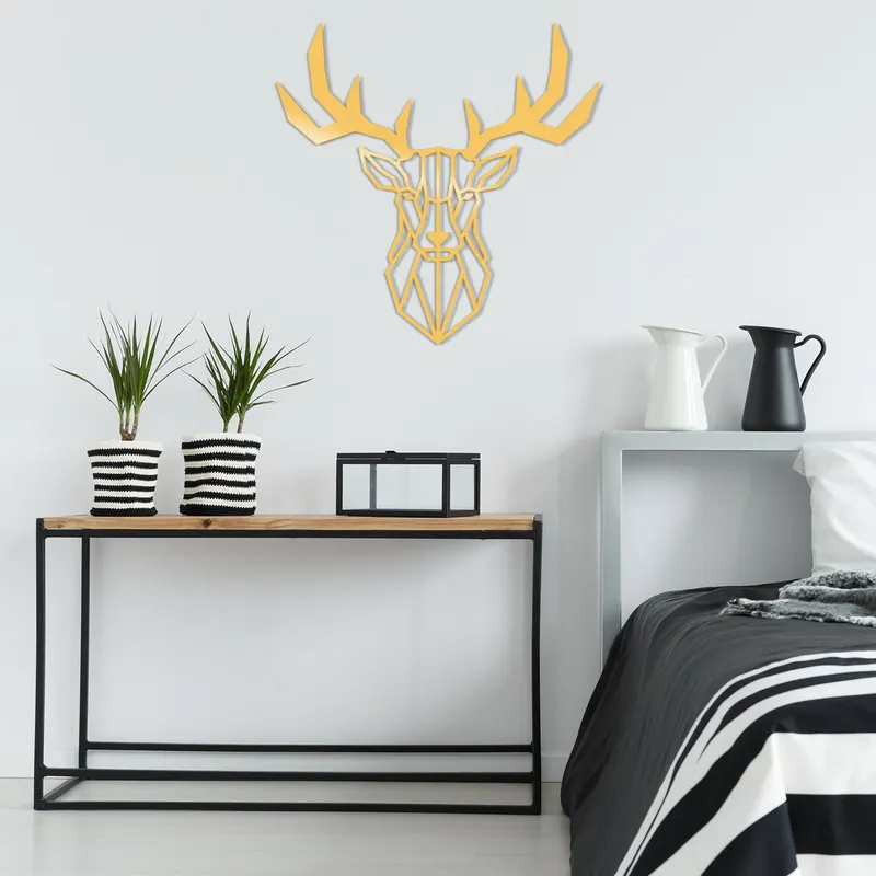 Decorațiune de perete din metal Deer2 Metal Decor, Auriu, 51x51x0 cm - Auriu