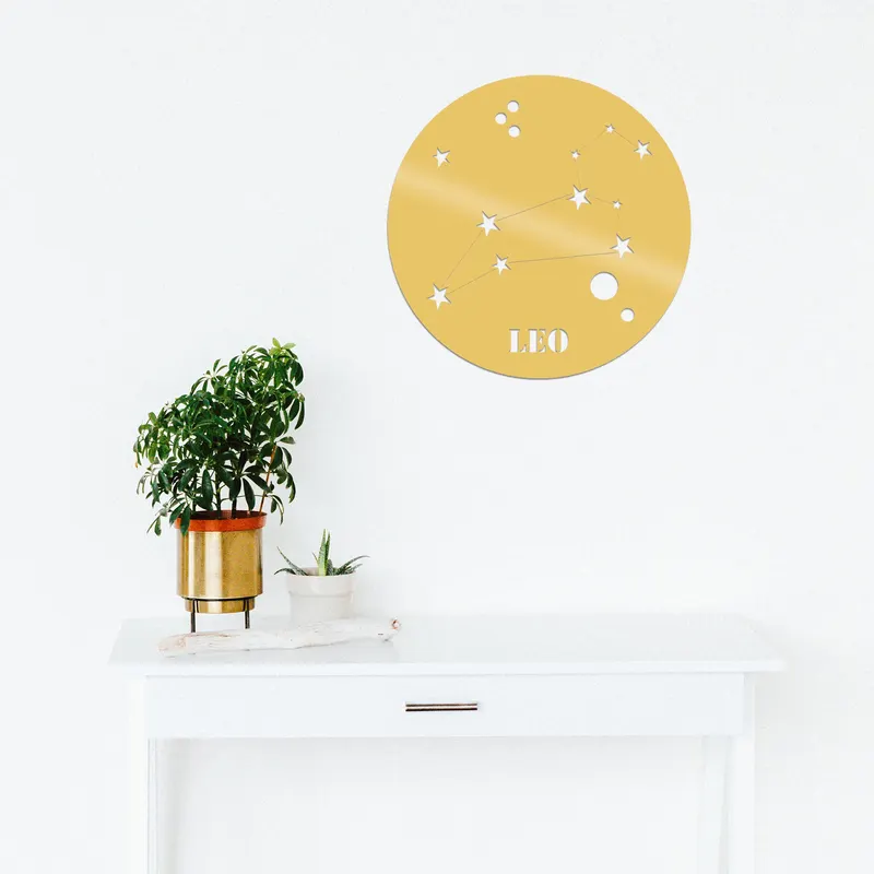 Decorațiune de perete din metal Leo Horoscope, Auriu, 48x48x0 cm - Auriu