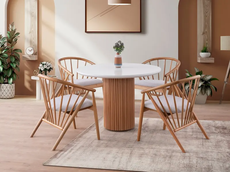 Masă dining Otantik - 3051, Alb - Nuc, 104x104x75 cm - Alb - Nuc