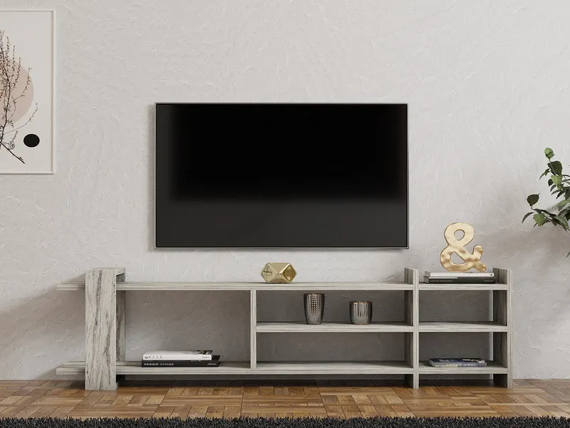 Comodă TV Zeyna - Fressia, Marble, Freesia marble, 156x30x40 cm - Gri