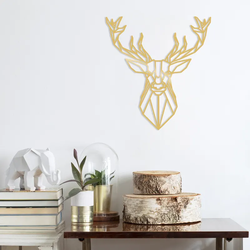 Decorațiune de perete din metal Deer4, Auriu, 60x65x0 cm - Auriu