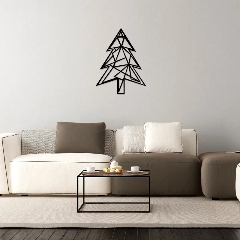 Decorațiune de perete din metal Pine Tree, Negru, 46x60x0 cm - Negru