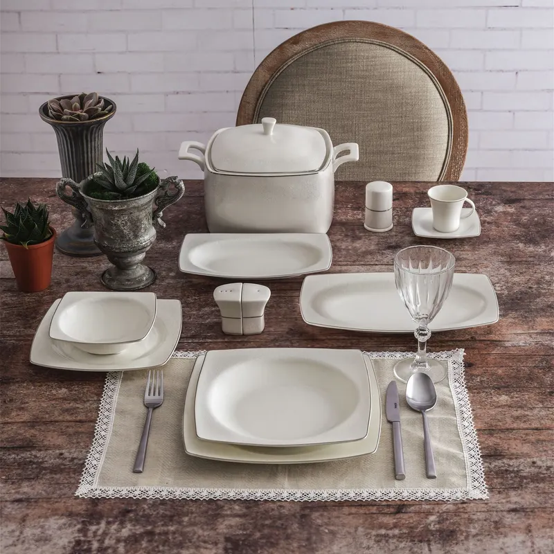 Serviciu de masă 85 bucăți GBSCR85KYT8305498, Alb - Argintiu, 26x26 cm - Alb - Argintiu