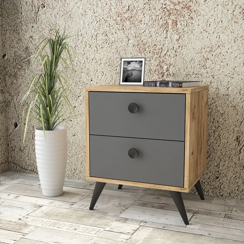 Noptieră Vl67-222, Pin atlantic - Antracit, 49x40x59 cm - Natural - Antracit