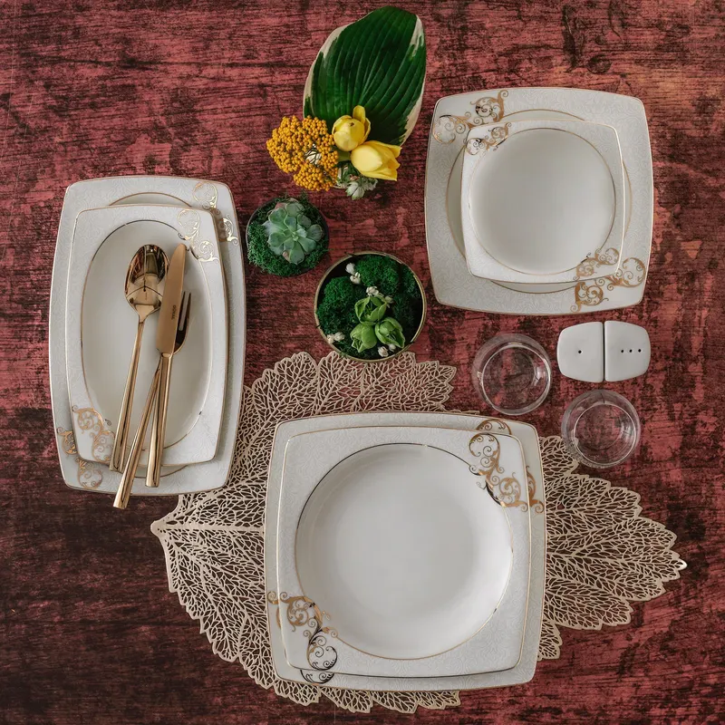 Serviciu de masă 85 bucăți GBSCR85KYT8405430, Alb - Auriu, 26x26x2 cm - Alb - Auriu