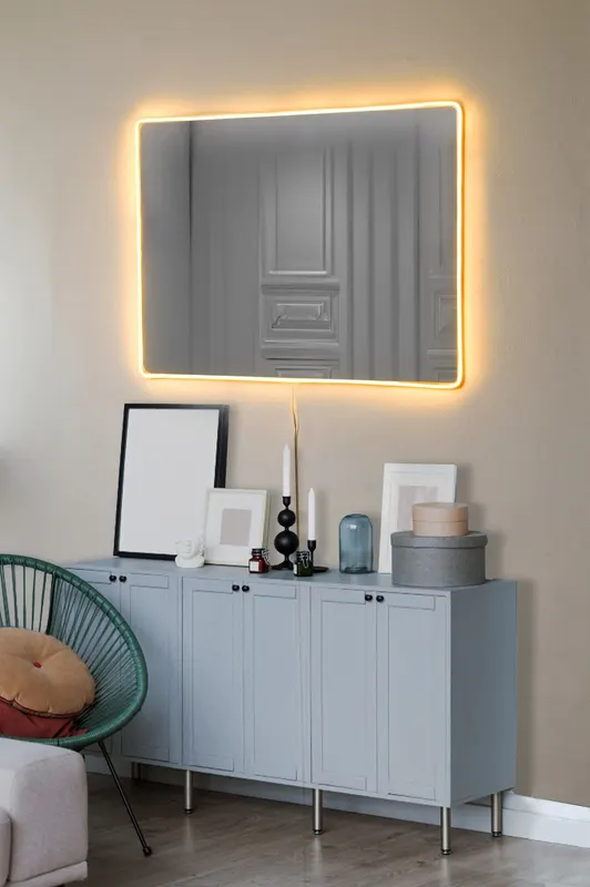 Oglindă decorativă cu LED Dreptunghiulară, Diverse culori, 40x60 cm - Galben