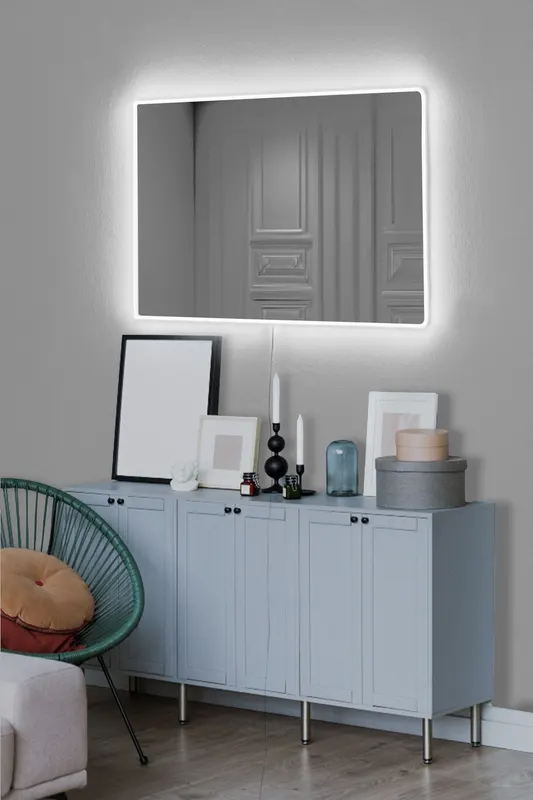 Oglindă decorativă cu LED Dreptunghiulară, Diverse culori, 40x60 cm - Alb