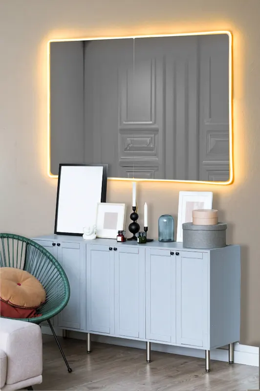 Oglindă decorativă cu LED Dreptunghiulară, Diverse culori, 60x80 cm - Galben