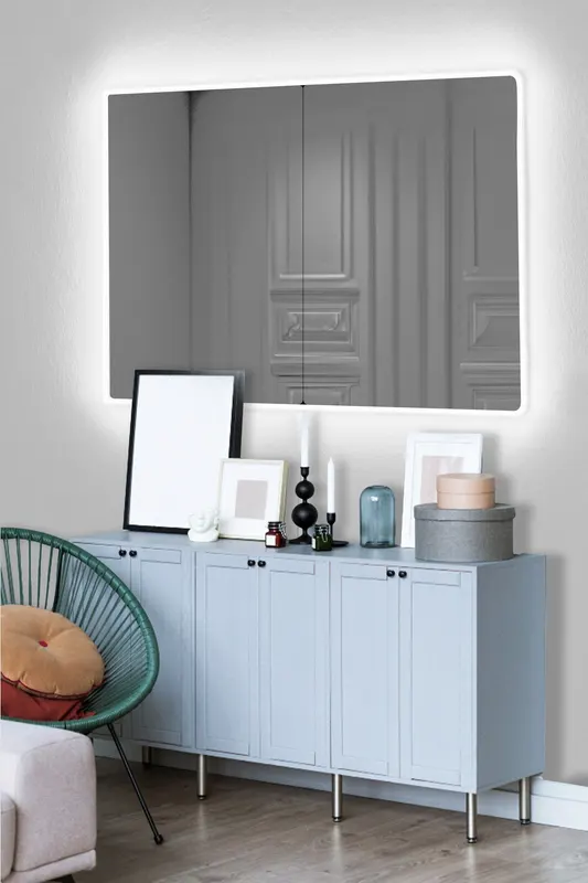 Oglindă decorativă cu LED Dreptunghiulară, Diverse culori, 60x80 cm - Alb