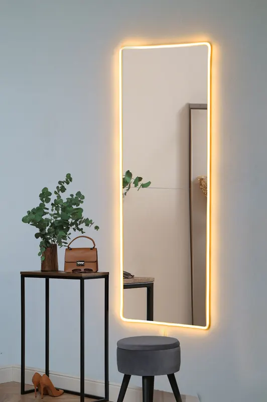 Oglindă decorativă cu LED Dreptunghiulară, Diverse culori, 40x120 cm - Galben