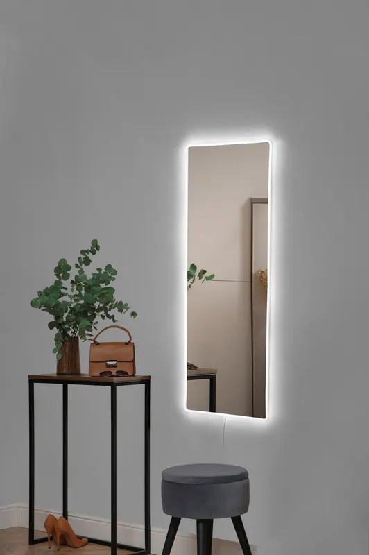 Oglindă decorativă cu LED Dreptunghiulară, Diverse culori, 20x80 cm - Alb