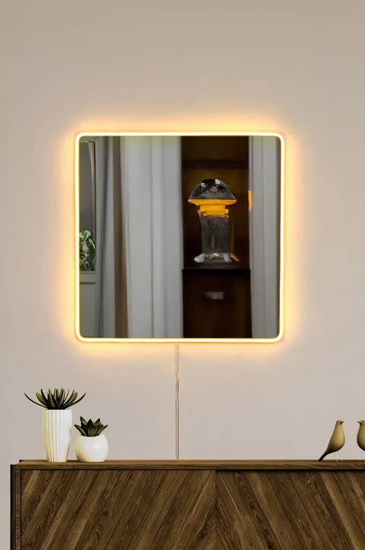 Oglindă decorativă cu LED Pătrată, Diverse culori, 30x30 cm - Galben