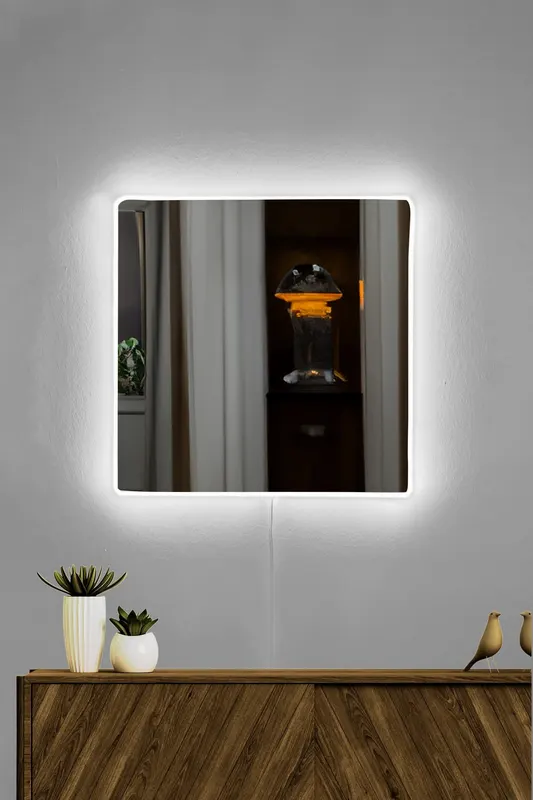 Oglindă decorativă cu LED Pătrată, Diverse culori, 30x30 cm - Alb