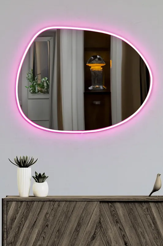 Oglindă decorativă cu LED Piago, Diverse culori, 60x46 cm - Roz
