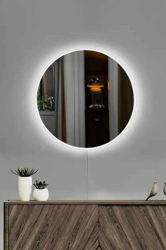 Oglindă decorativă cu LED Rotundă, Diverse culori, Ø40 cm - Alb