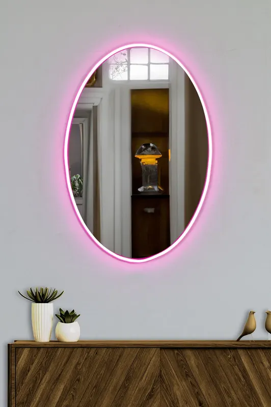 Oglindă decorativă cu LED Belrosa, Diverse culori, 40x60 cm - Roz