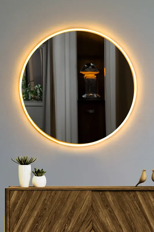 Oglindă decorativă cu LED Rotundă, Diverse culori, Ø60 cm - Galben