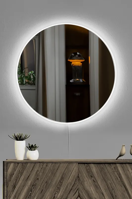 Oglindă decorativă cu LED Rotundă, Diverse culori, Ø60 cm - Alb