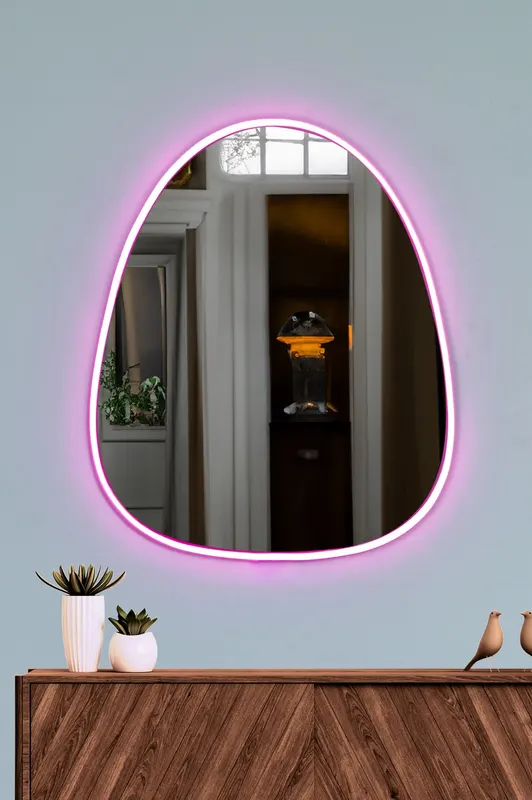 Oglindă decorativă cu LED Quippy, Diverse culori, 50x60 cm - Roz