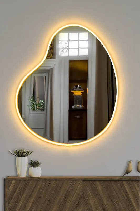 Oglindă decorativă cu LED Glenia, Diverse culori, 50x60 cm - Galben