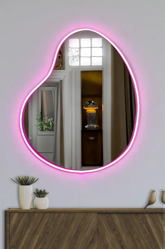 Oglindă decorativă cu LED Glenia, Diverse culori, 50x60 cm - Roz