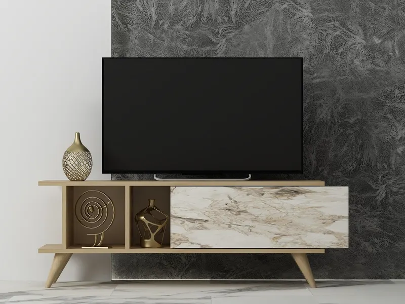 Comodă TV Liberty, Diverse culori, 120x30x45 cm - Stejar safir - Marble