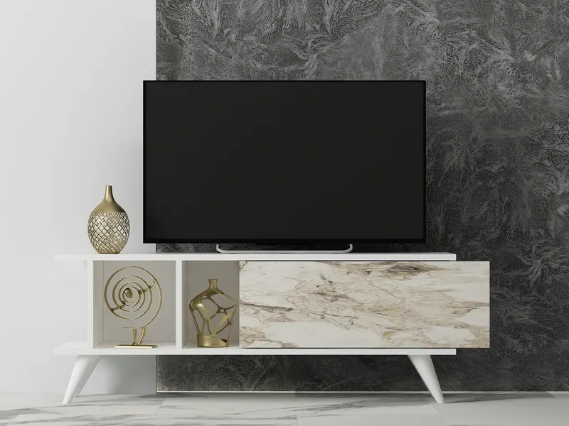 Comodă TV Liberty, Diverse culori, 120x30x45 cm - Alb - Marble