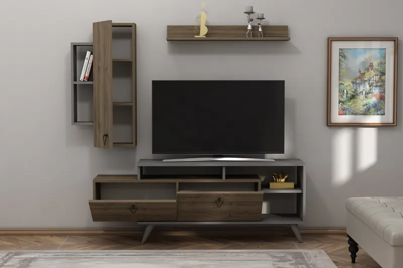 Comodă TV Clara, Diverse culori, 175x35x59 cm - Nuc - Antracit