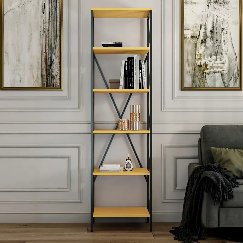 Bibliotecă Suadiye, Diverse culori, 50x30x180 cm - Galben - Negru