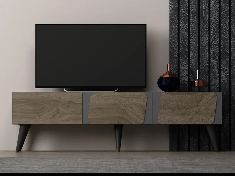 Comodă TV Veas, Diverse culori, 150x30x43 cm - Antracit - Nuc