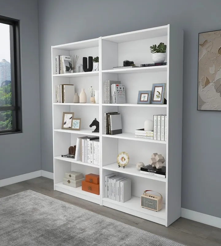 Bibliotecă Bigs, Diverse culori, 160x28x180 cm - Alb