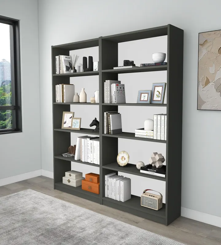 Bibliotecă Bigs, Diverse culori, 160x28x180 cm - Gri închis