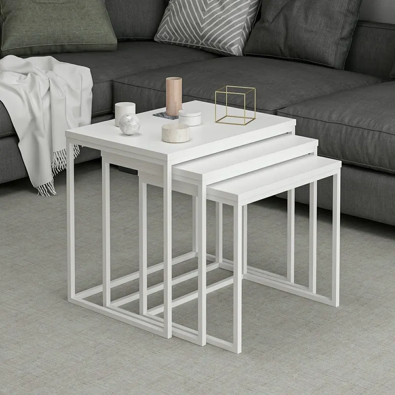 Set 3 măsuțe de cafea Evia, Diverse culori, 55x40x50 cm - Alb