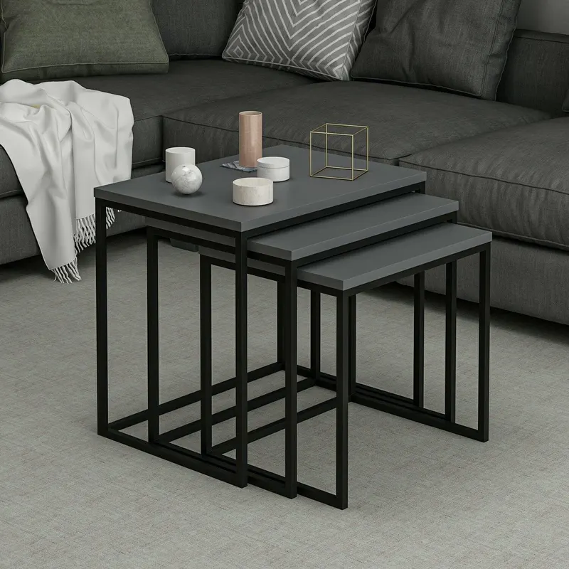 Set 3 măsuțe de cafea Evia, Diverse culori, 55x40x50 cm - Antracit