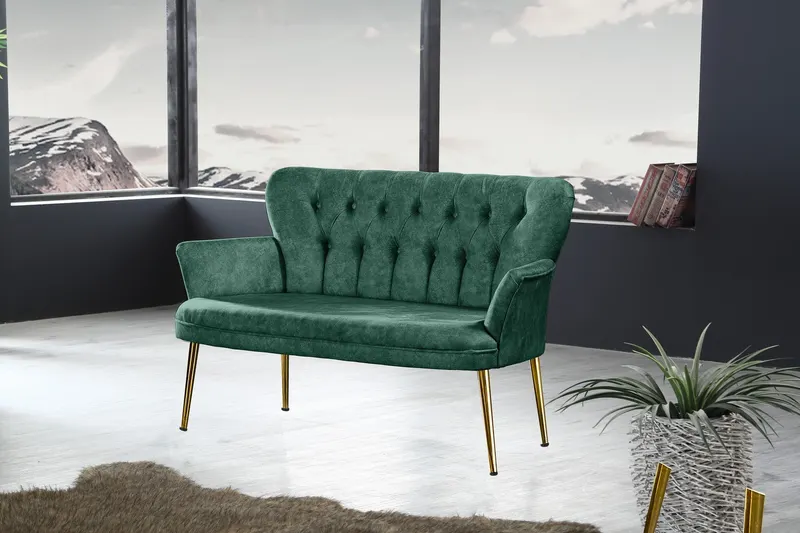 Canapea fixă 2 locuri Paris metal auriu, Diverse culori, 130x46x82 cm - Verde marin