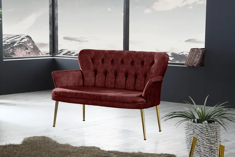 Canapea fixă 2 locuri Paris metal auriu, Diverse culori, 130x46x82 cm - Bordo