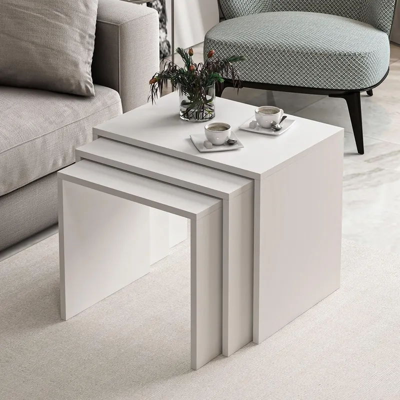 Set 3 măsuțe de cafea Alya, Diverse culori, 55x40x47 cm - Alb